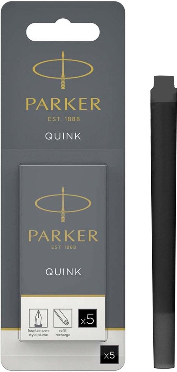 Cartouches d'encre pour stylo plume longue Parker | encre noire quink | 5 cartouches pour stylo plume (blister)