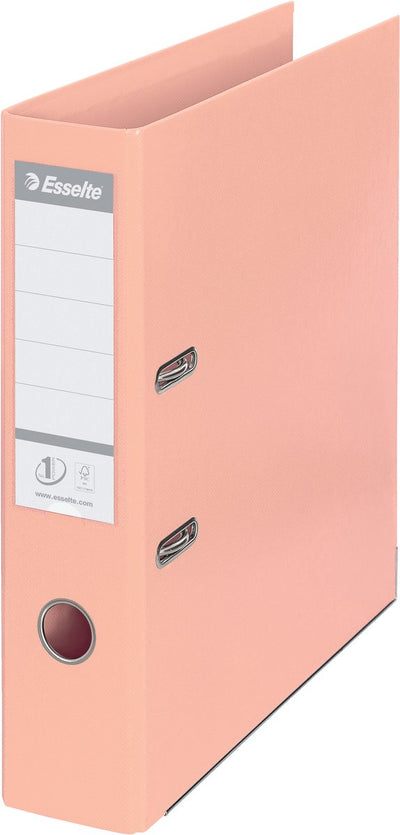 Classeur A4 cartonné Solea Esselte - capacité 600 feuilles - largeur dos 75 mm - pêche