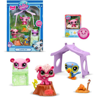 Bandai littlest pet shop - pack camping 3 animaux et accessoires - littlest pet shop lps panda écureuil toucan - mini ensemble de jouets figurines d'animaux mignons - jouets pour enfants de 4 ans et + - bf00574