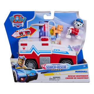 Paw Patrol - Recherche et sauvetage - Véhicule de sauvetage de Marshall avec fonction de retrait à 2 figurines - Véhicules jouets