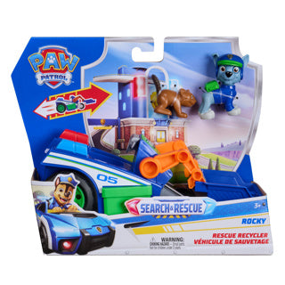Paw Patrol - Recherche et Sauvetage - Véhicule de recyclage de Rocky avec fonction de retrait de 2 figurines - Véhicules jouets