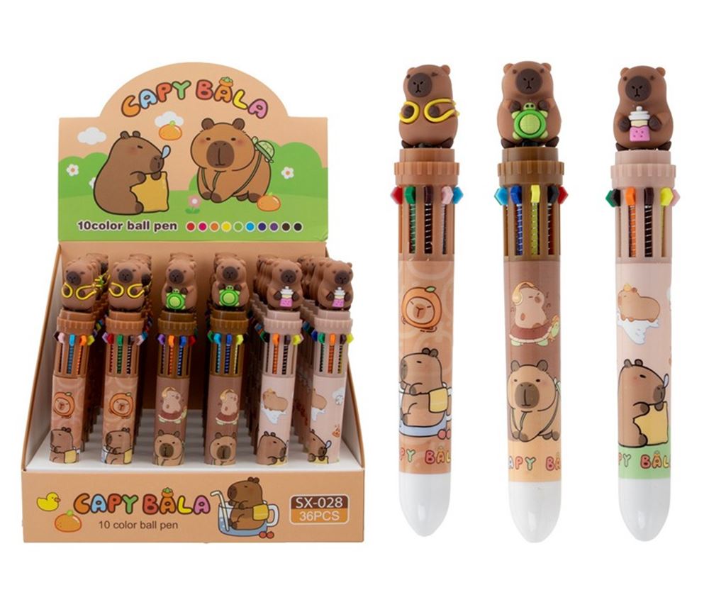 Stylo à bille Capybara 10 couleurs, 15 cm. 3 cul
