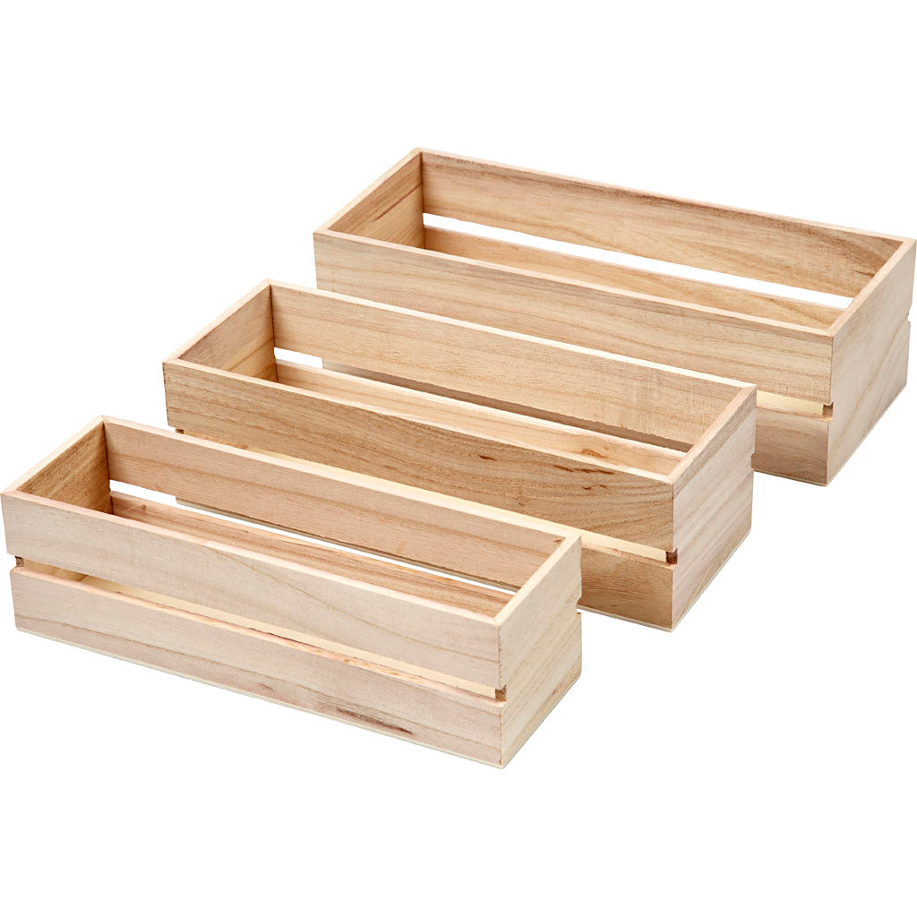 Caisse à fruits Creativ company, h: 6,5+7+7,5 cm, l: 22+23,5+25 cm, l: 7+8,5+10 cm, 3 pièces 1 set