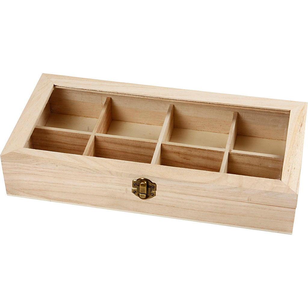 Boîte en bois Creativ Company avec couvercle en verre, dimensions 32x16x6 cm, diamètre du trou 7x7 cm, 1 pièce