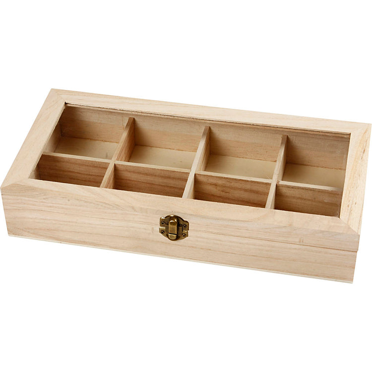 Boîte en bois Creativ Company avec couvercle en verre, dimensions 32x16x6 cm, diamètre du trou 7x7 cm, 1 pièce