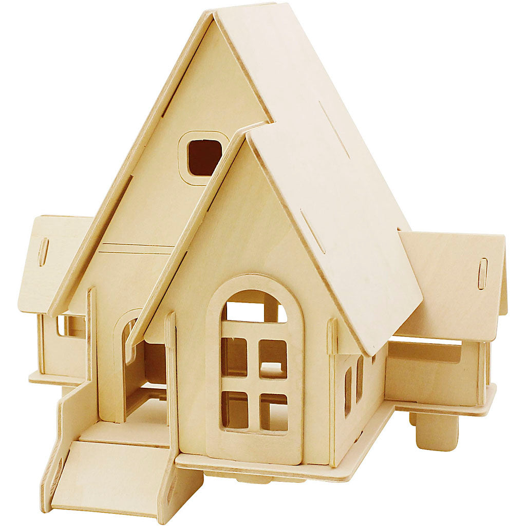 Creativ company Jeu de construction 3D en bois, maison avec véranda, dimensions 22,5x17,5x20,5, 1 pièce