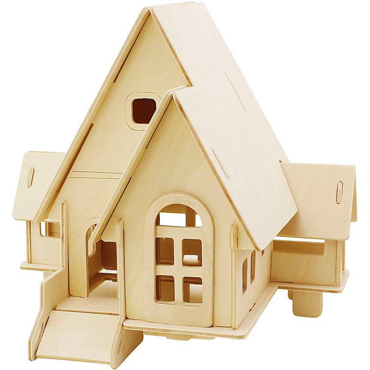 Creativ company Jeu de construction 3D en bois, maison avec véranda, dimensions 22,5x17,5x20,5, 1 pièce