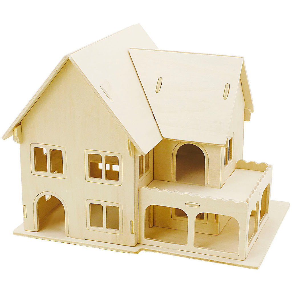 Creativ company Jeu de construction 3D en bois, maison avec véranda, dimensions 22,5x16x17,5, 1 pièce