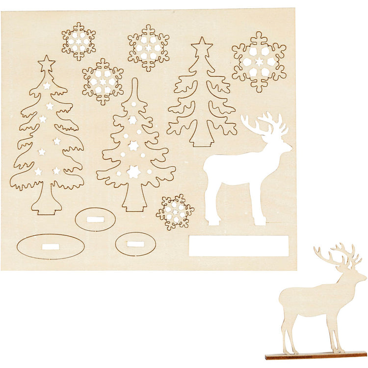 Creativ company figurines en bois DIY, forêt avec cerf, l : 15,5 cm, l : 17 cm, épaisseur 3 mm, 1 boîte