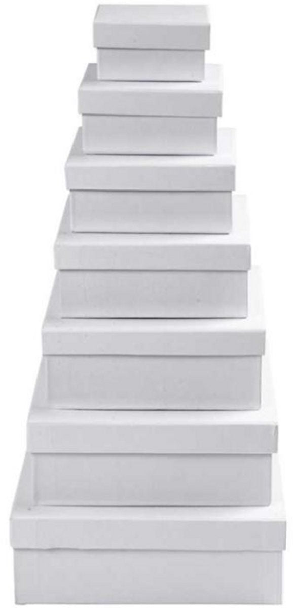 Boîtes carrées Creativ company, h : 4,5+5+5,5+6+6,5+7+7,5 cm, dimensions 9+11+13+15+17+19+21 cm, blanc, 7 pièces 1 set