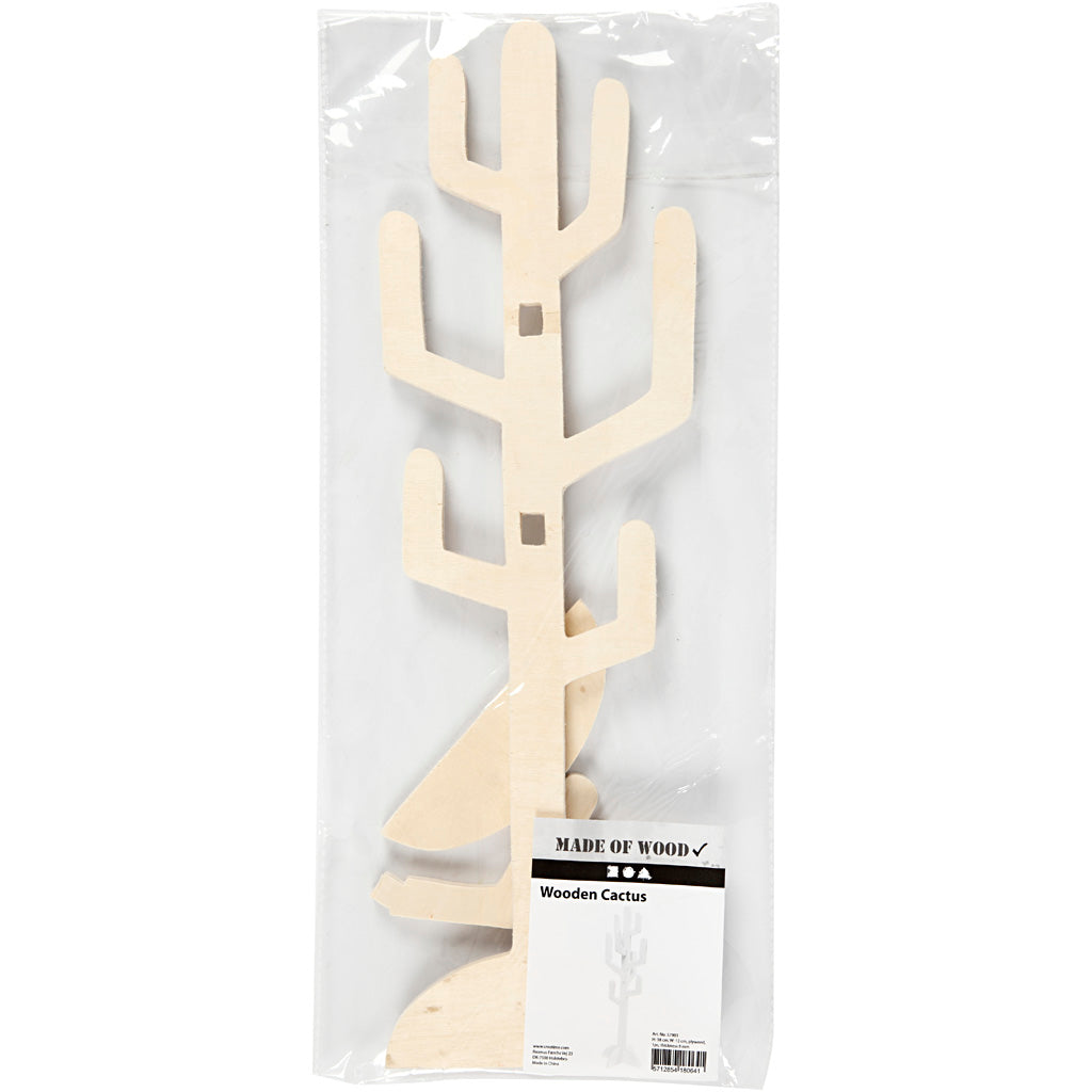 Creativ company cactus en bois, h : 38 cm, l : 12 cm, épaisseur 8 mm, 1 pièce