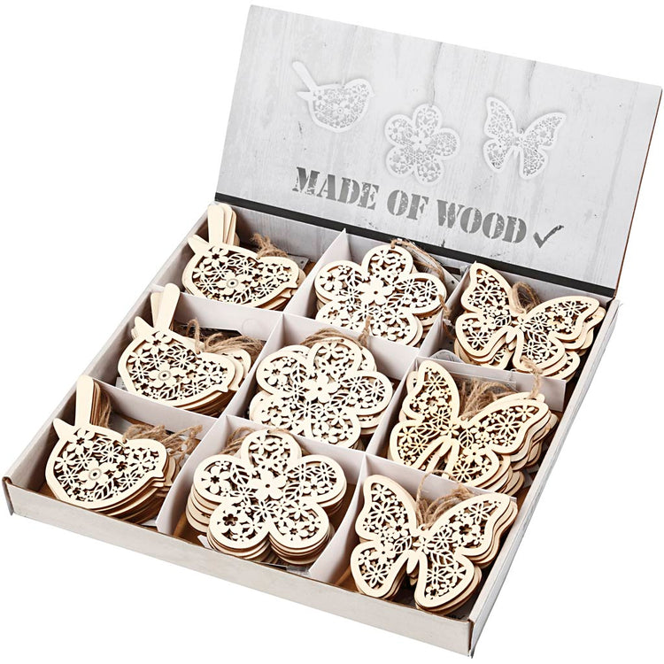 Creativ Company Figures en bois Fleur et oiseau papillon, 90e.