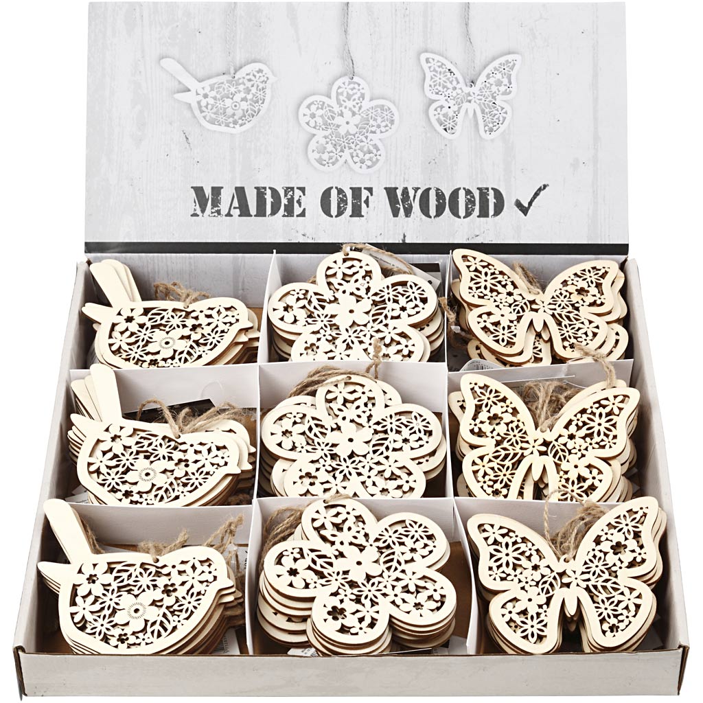 Creativ Company Figures en bois Fleur et oiseau papillon, 90e.