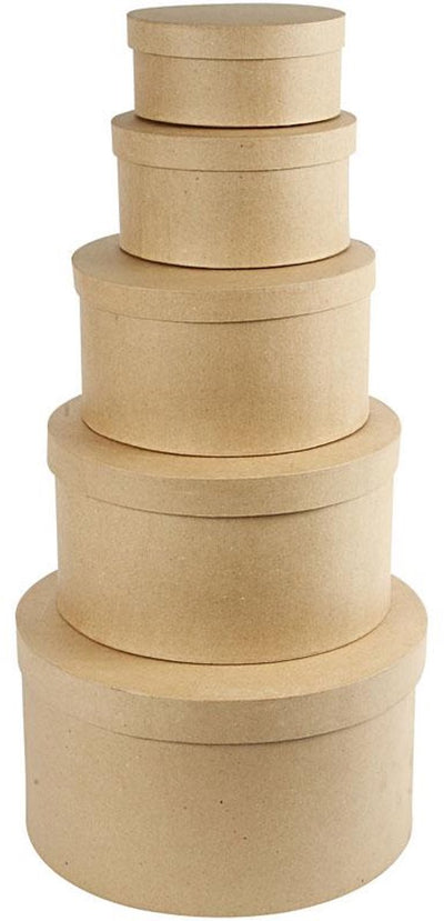 Creativ Company Round Hat Boxes, h: 8 + 10 + 13 + 15 + 19 cm, d 16,5 + 18,5 + 24 + 28,5 + 35,5 cm, 5 pièces 1 ensemble