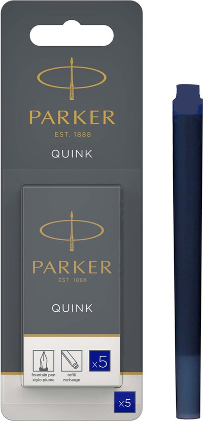 Cartouches d'encre pour stylo plume longue Parker | encre bleue quink | 5 cartouches pour stylo plume (blister)