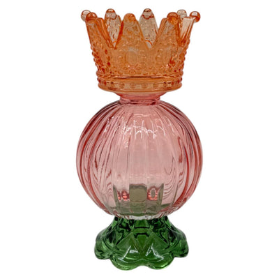 Bougeoir ambiance Manoir avec couronne orange 8x15,5cm