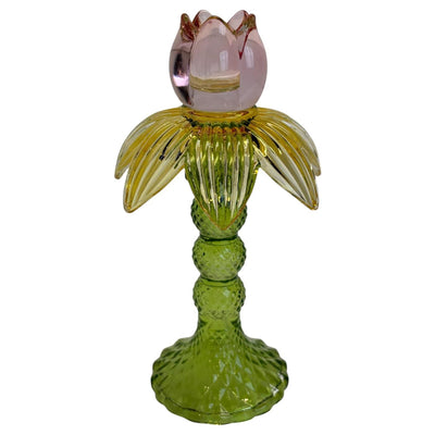 Bougeoir ambiance Mansion fleur vert rose 11x11x15.5cm