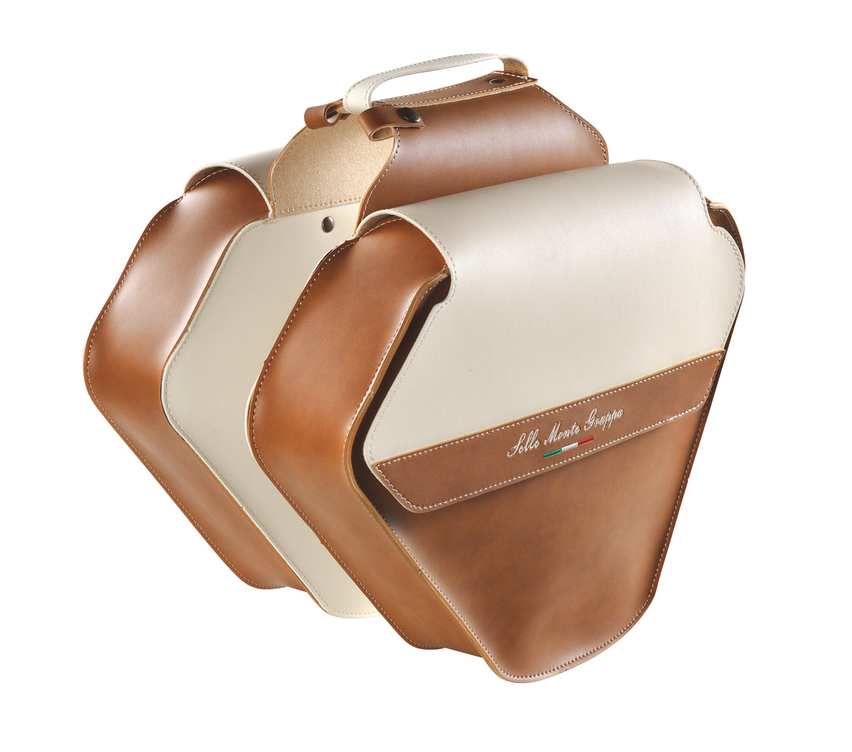 Monte Grappa Double sac à vélo Fashion cuir cognac crème