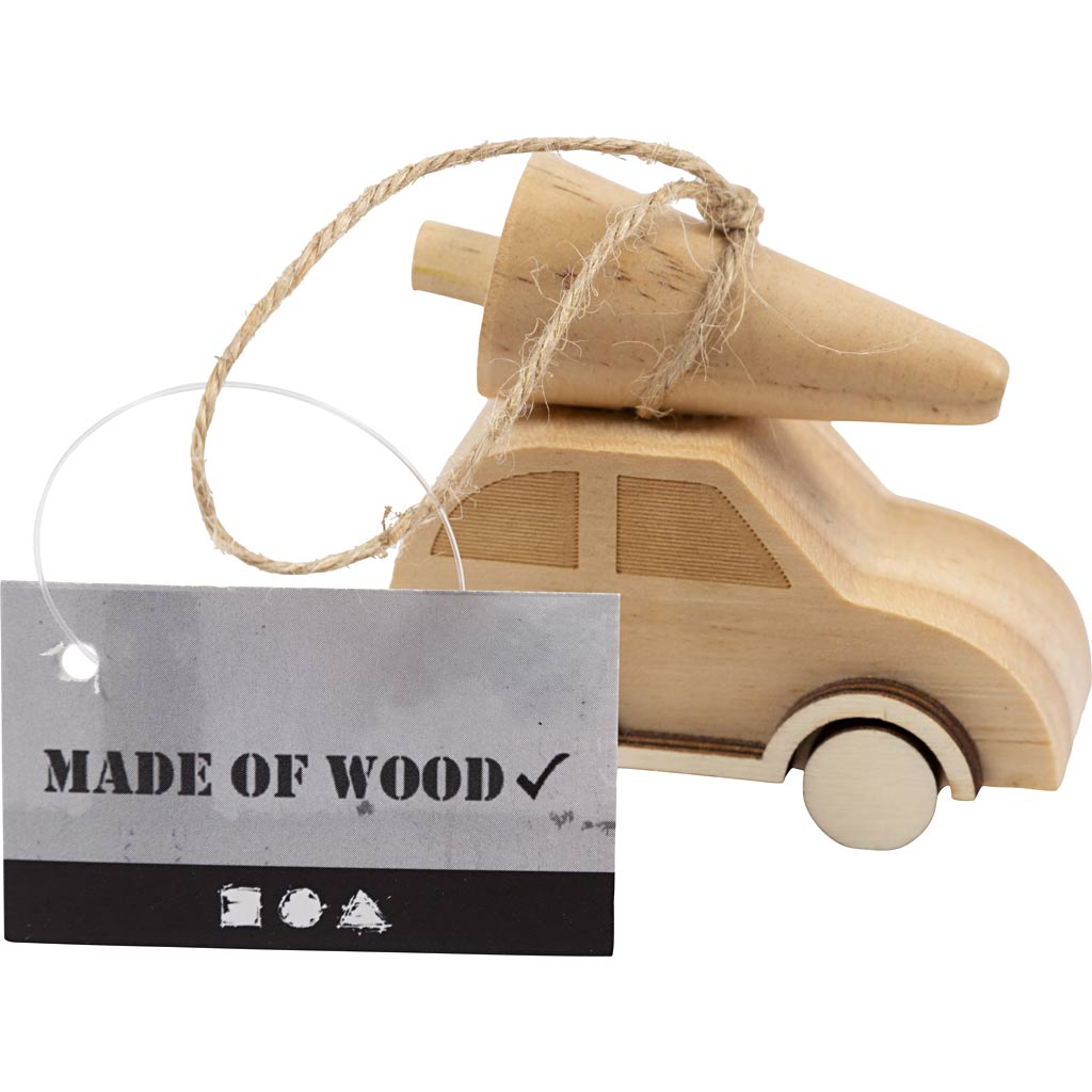 Voiture de société Creativ avec sapin de Noël, h : 6 cm, l : 6 cm, l : 3,5 cm, 1 pièce
