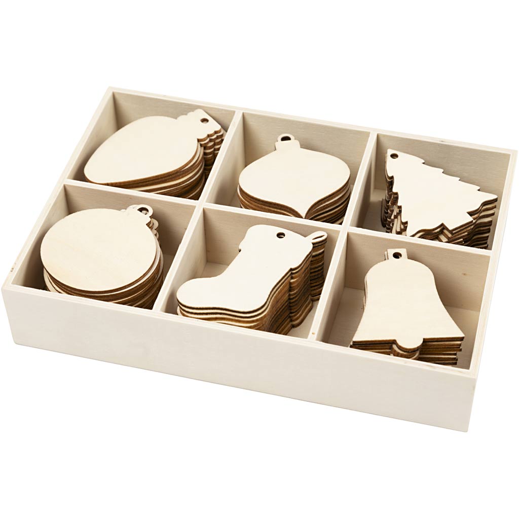 Creativ company Décoration de Noël, h : 5,5-7 cm, l : 4-5 cm, diamètre du trou 4 mm, 90 pièces 1 boîte