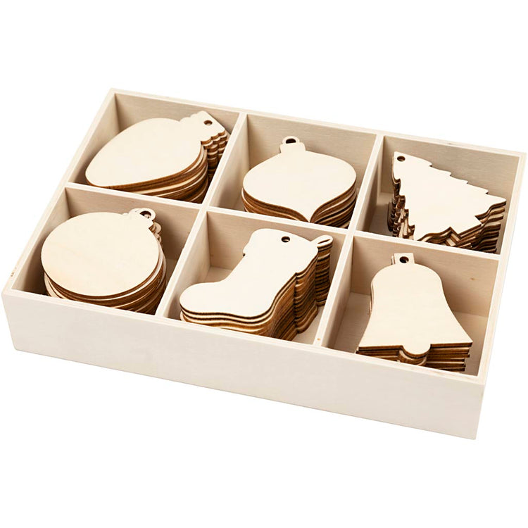 Creativ company Décoration de Noël, h : 5,5-7 cm, l : 4-5 cm, diamètre du trou 4 mm, 90 pièces 1 boîte