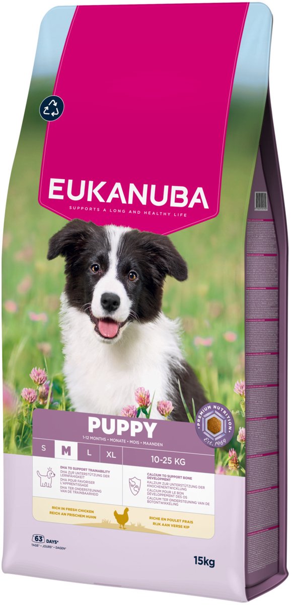 Eukanuba chiot race moyenne poulet - nourriture pour chien - 15 kg