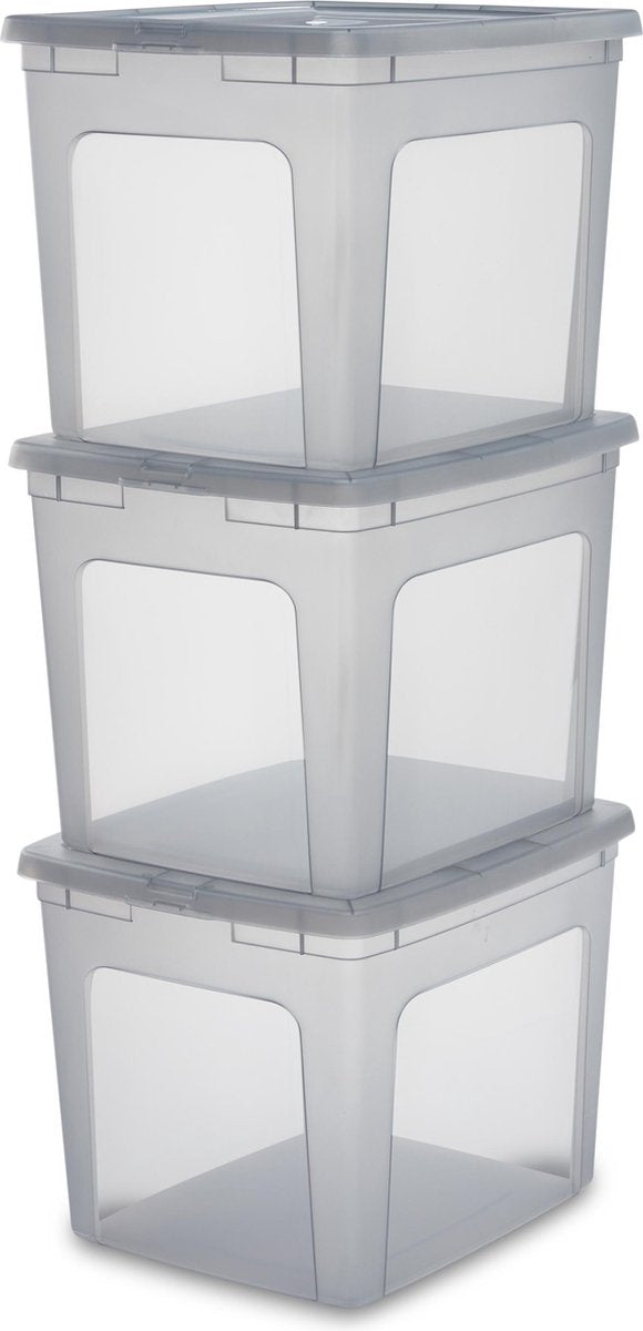 Boîte de rangement Iris clearbox - 30l - plastique - gris - lot de 3