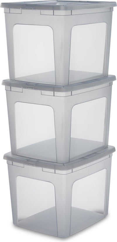 Boîte de rangement Iris clearbox - 30l - plastique - gris - lot de 3