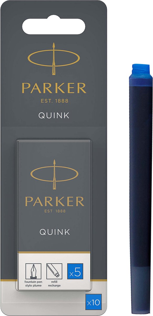 Cartouches d'encre pour stylo plume longue Parker | encre bleue lavable | 5 cartouches de stylo plume (pack hangsell)