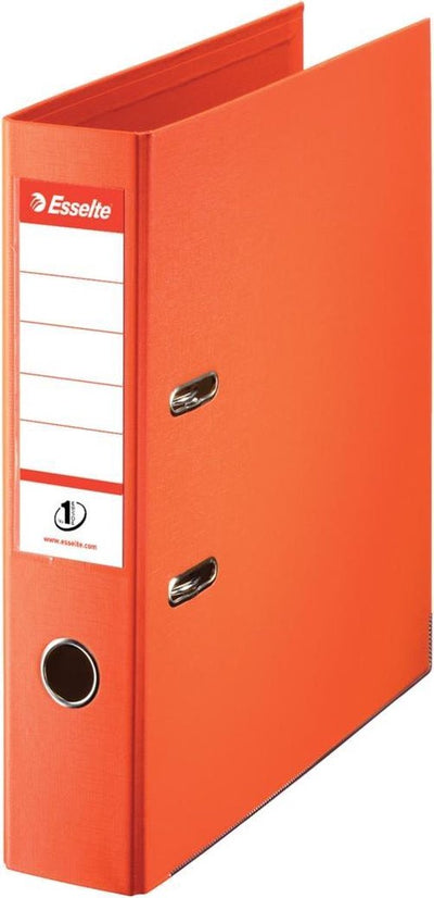 Classeur A4 plastique Esselte n°1 avec porte-étiquette - 2 anneaux - largeur dos 75 mm - capacité 500 feuilles - orange