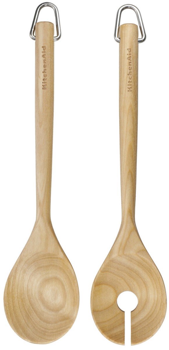 Kitchenaid couverts à salade, couverts à salade, lot de 2 pièces, 30 cm, bois de bouleau, marron -