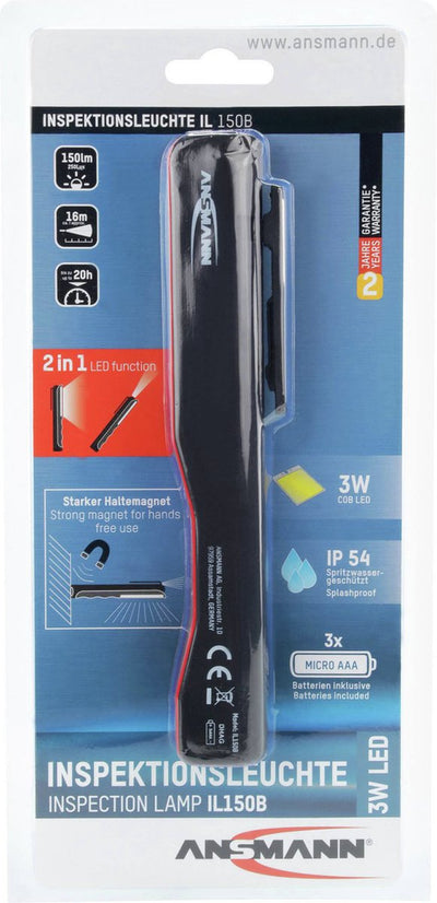 Ansmann 1600-0211 il150b lampe-stylo à piles LED 185 mm rouge, noir