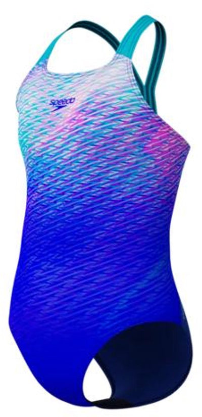 Maillot de bain de sport filles powerback imprimé Speedo - bleu turquoise