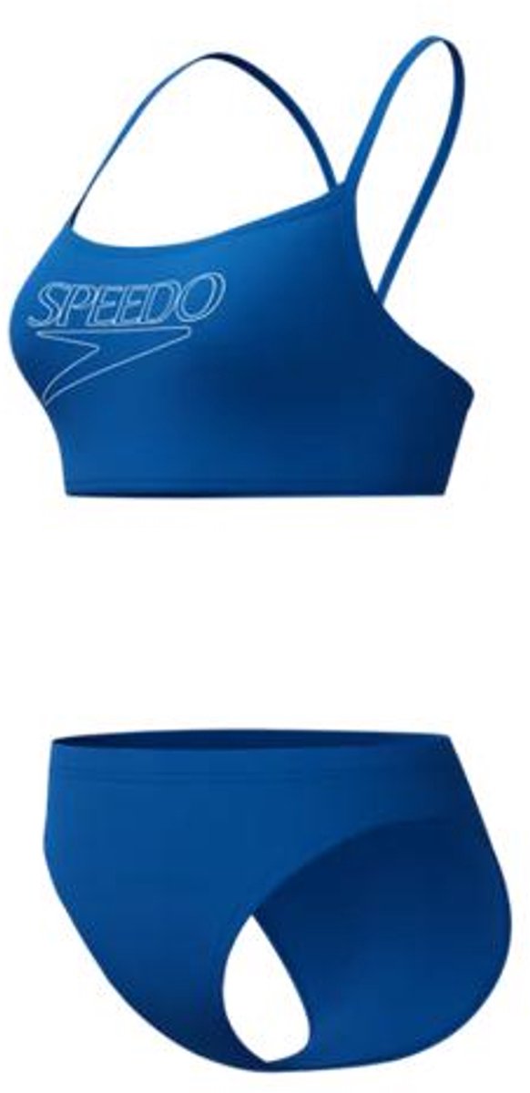 Maillot de bain 2 pièces de sport femme Speedo endurance logo fines bretelles bleu blanc