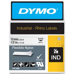 Ruban nylon rhino dymo 12mmx3,5m noir et blanc