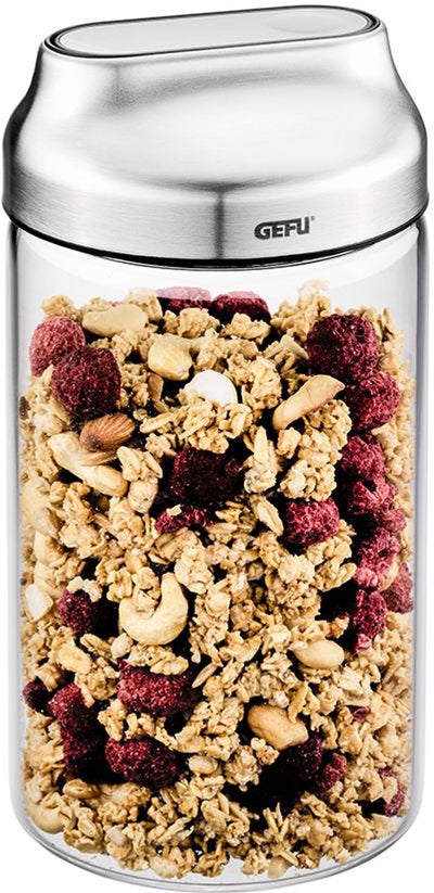 Récipient de conservation Gefu Kippo – 1 litre – verre borosilicate – avec couvercle verseur et fonction embout