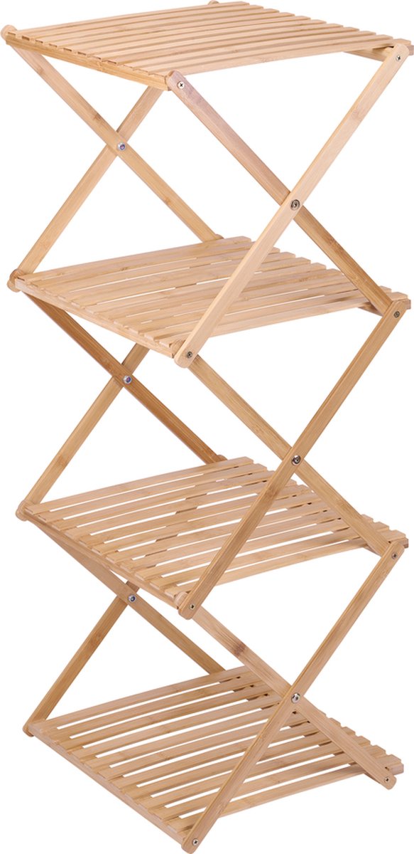 Étagère de salle de bain Alpina - 4 niveaux - 40 x 33,5 x 93,5 cm - pliable - bambou - marron