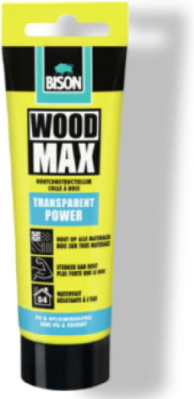 Bison Wood Max Power Tube transparent 85 g, extrêmement rapide, pour tous types de bois, D4, adhérence initiale élevée