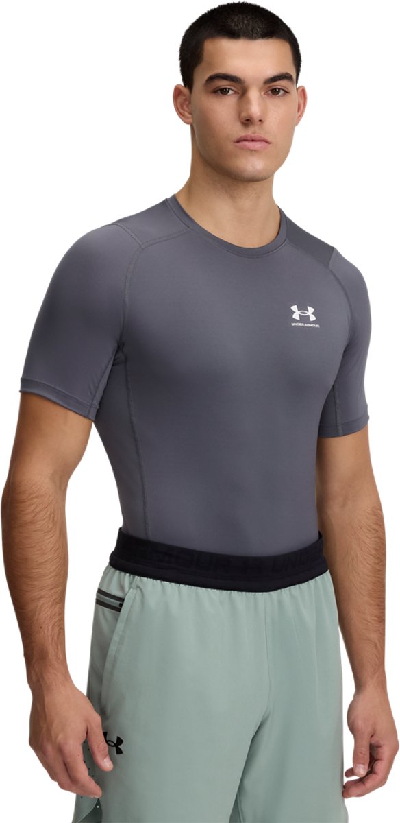 Under Armour UA HG Armour Comp SS-Gry Chemise de sport pour hommes - Castle Rock - Blanc