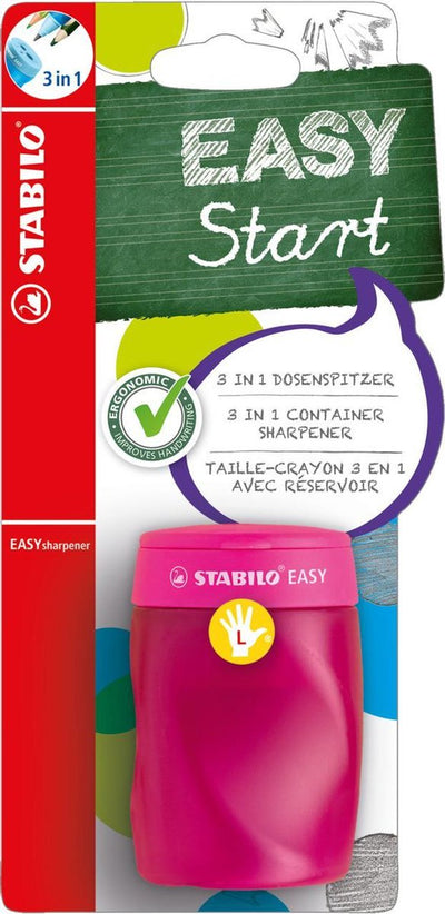 Stabilo easysharpener - taille-crayon ergonomique 3 en 1 - gaucher - rose - convient à tous les crayons