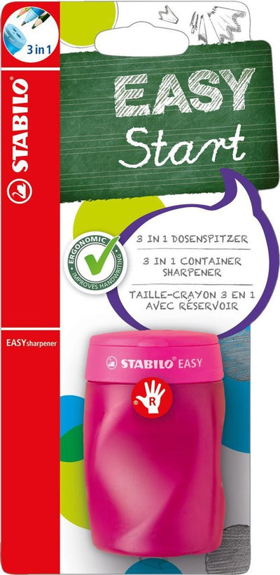Stabilo easysharpener - taille-crayon ergonomique 3 en 1 - droitier - rose - convient à tous les crayons