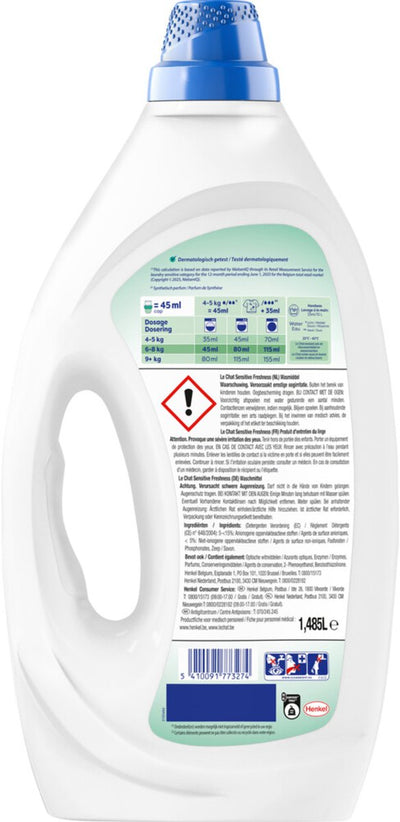 Le chat gel fraîcheur sensible - lessive liquide - convient à tout le linge - pack économique - 4 x 33 lavages