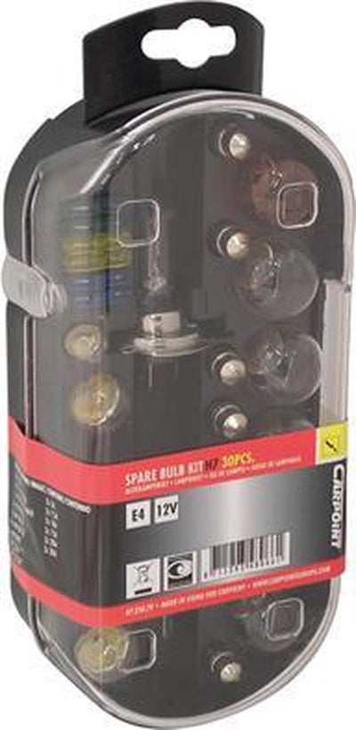 Jeu de lampes de voiture Carpoint h7 - 30 pièces - Homologation E - 18 lampes 12 fusibles enfichables - boîte de rangement compacte - facile à installer