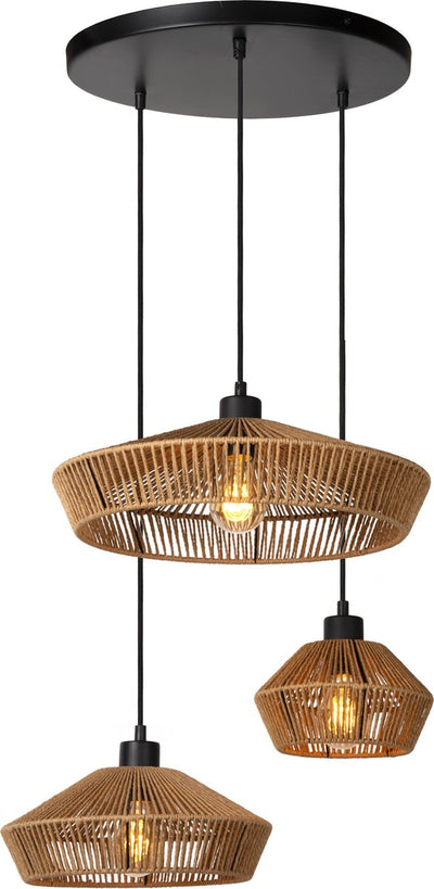 Lucide yunkai - lampe suspendue - ø 60 cm - 3xe27 - naturel - japandi