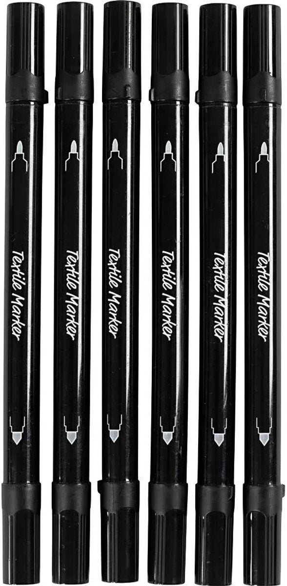 Marqueurs textiles Creativ company, largeur de trait 2,3 + 3,6 mm, noirs, 6 pièces 1 boîte