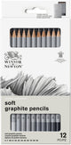 Winsor Newton 0490007 Ensemble de crayons graphite professionnels x12 – Crayons à croquis souples Crayons à dessin H à M 9B dans une boîte en métal