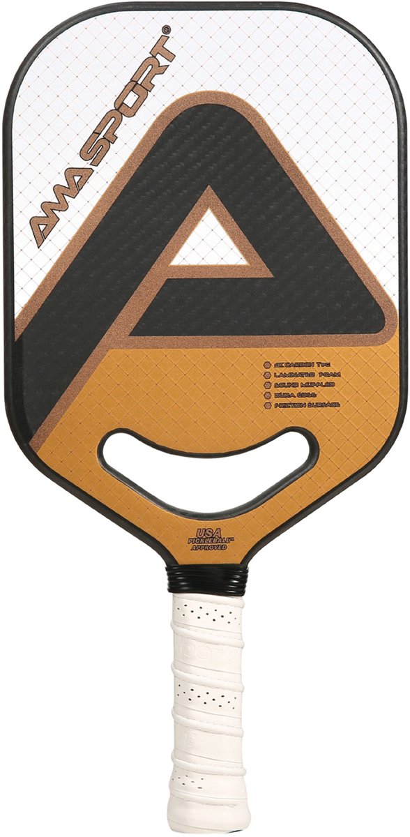 Pagaie de pickleball Ama sport pp001-3kw or blanc – carbone 3k – noyau 20 mm – gorge dynamique aéro-duraedge air –