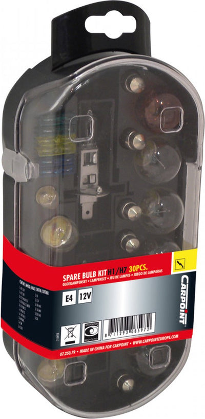 Jeu d'ampoules Carpoint h1 h7 – 30 pièces – avec fusibles – boîte de rangement compacte – installation facile