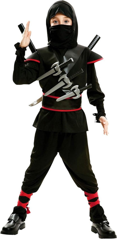 Costume d'assassin ninja Mom Funcompany pour enfant noir et rouge - 5-6 ans (116 cm)