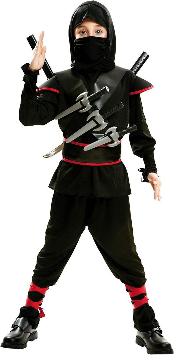 Costume d'assassin ninja Mom Funcompany pour enfant noir et rouge - 5-6 ans (116 cm)